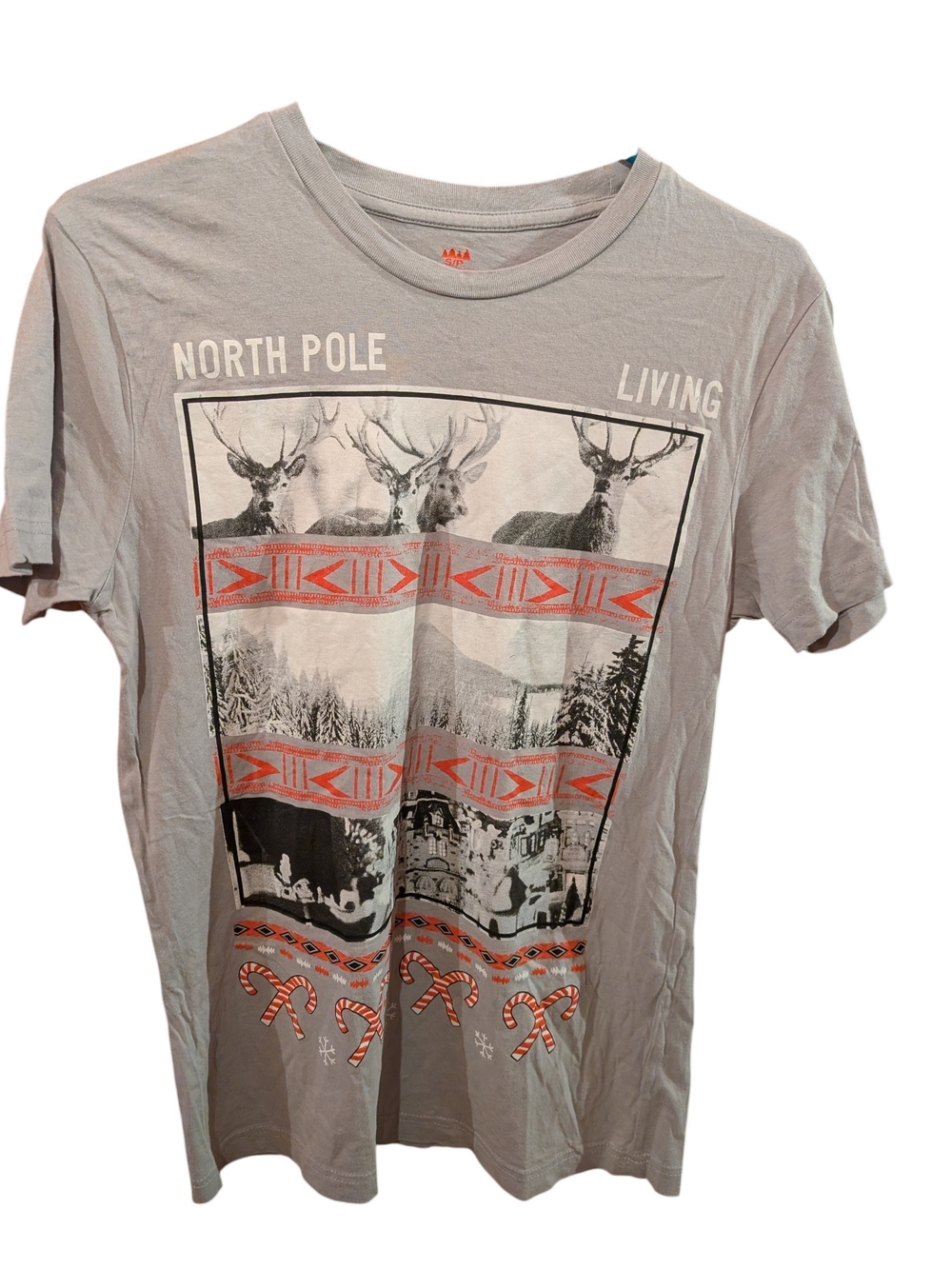 North Pole Living Gray Graphic Tee with Deer Print